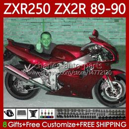 Full Bodywork Kit For KAWASAKI NINJA ZX 2R 2 R R250 ZXR 250 ZX2R ZXR250 Wine Red 1989 1990 Body 84No.86 ZX-2R ZXR-250 89-98 ZX-R250 ZX2 R 89 90 Motorcycle Fairing