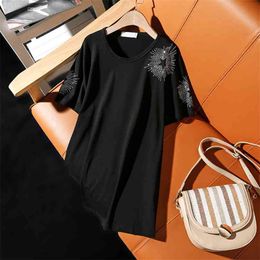 Summer Europe style fashion Loose Breathable short-sleeve T-shirt for women personality casual diamonds female tops 210720