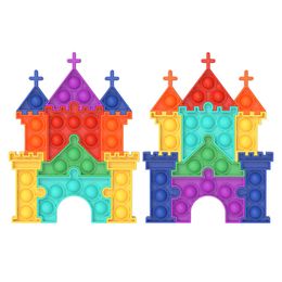 19*14.7CM Big Size Castle Jigsaw Puzzle Push Popper Bubble Poppers Board Fidget Sensory Toys Fingertop poo-its Finger Fun Ball Popper Mega Jumbo Rainbow Color G59WMCP