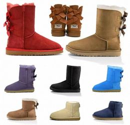 Mulheres botas de neve australianos de inverno garotas de bota de peles de peles luxo bailey arco castanha marrom preto verde confortável wggs sapatos de tamanho de senhoras de mulheres botas