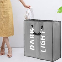 2 Grids Laundry Hamper Washing Bag Large 600D Oxford Cloth Laundry Basket Dirty Clothing Storage Laundry Bag 52x23x53CM 210316