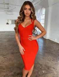 Summer Dress Women Sexy Fashion Orange White Red Bandage Ladies Celebrity Party Vestido 210527