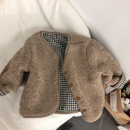 Jackets Girls' Coat Kids Jacket 2021 Reversible Thicken Warm Winter Autumn Fleece Button Front Faux Fur