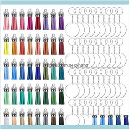 Packaging & Display Jewelrypcs Transparent Acrylic Circle Blanks Keychain Tassel Set Including For Diy Projects, Craft Jewelry Pouches, Bags