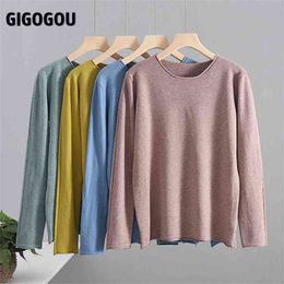 GIGOGOU Solid O Neck Women Sweater Candy Color Slim Tight Black White Fall Spring Pullovers Soft Female Jumper Tops Pull 210922