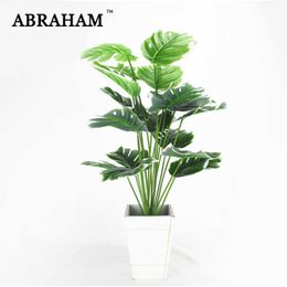 50cm 18 Fork Tropical Palm Leaves Large Monstera Artificial Tree Branch Green Plants Real Touch Turtle Leaf For Home Party Decor 210624