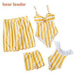 Bear Leader Striped Mother Daughter Swimwear Mommy Me Swimsuit Family Matching Outfits Mom Mum Daughter Clothes 210708