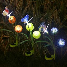 Lampes à gazon 3pcs LED Lumineux Lumineux Butterfly Flower Solar Jardin d'extérieur Steakes Courtyard Night Lampe décorative