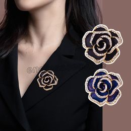 Rhinestone Enamel Camellia Brooches For Women Elegant Flower Metal Pins Fashion Jewelry Coat Accessories Brooch Badges