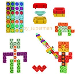 DIY Fidget Toys Building Blocks Big Particles Bricks Simple Dimple Push Bubble Toy Silicone Stress Relief Educational for Adult Kids infinite stitching