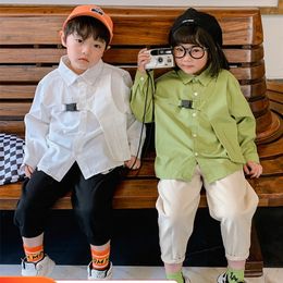 Boys' Shirt Spring Clothing New Spring and Autumn Middle and Big Korean Style Shirt Western Style Top Children's Clothing 210306