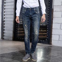 Italian Style Fashion Men Jeans Retro Blue Spliced Designer Distred Ripped Denim Trousers Streetwear Vintage Hip Hop Pants