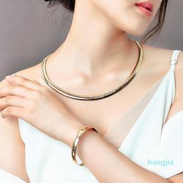 Earrings & Necklace Fashion Women Jewelry Sets Gold Plating 316L Stainless Steel Snake Chain Costume Choker Bracelet Jewellery Set