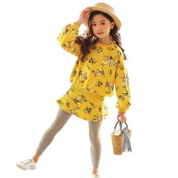 Kids Clothes Girls Floral Suit For Sweatshirt + Cake Pants Girl Outfit Spring Autumn Kid 6 8 10 12 14 210528