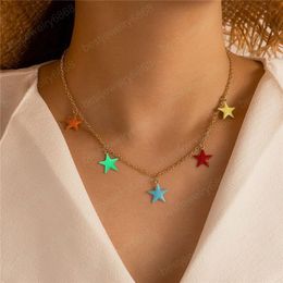 2021 New Bohemia Women Colorful Star Chokers Necklace Alloy Gold Charm Pendant Necklace Simple Fashion Jewelry Gift