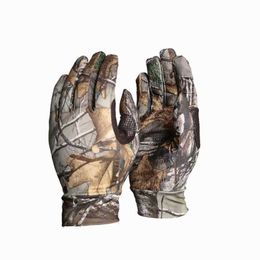 New Spring Summer outdoor Bionic camouflage gloves Hunting Tree Reeds Full gloves Anti-slip elastic touch screen Fishing gloves Q0114