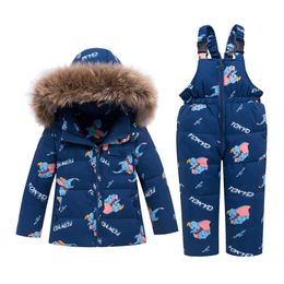 Kids Winter Down Coat Cartoon Pattern Children Clothing Set Kids Overalls Baby Boys & Girls Down Jacket Warm Snowsuits 1-5 Years H0909