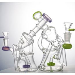 Recycler Hookahs Milky Green Purple Glass Bong Showerhead Perc Sidecar Water Pipes 4mm Thick Oil Dab Rigs 14mm Female Joint With Bowl