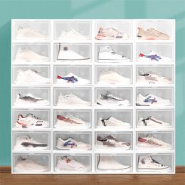 Scatola di scarpe trasparente multicolore Stoccaggio pieghevole Organizzatore di plastica trasparente per la casa Display impilabile Combinazione sovrapposta Contenitori di scarpe Scatole per armadi JY0769