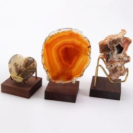 Hooks & Rails Metal Arm Wooden Base Display Stand Easel For Gemstone Mineral Home Decor Minerals Fossils Rocks Geode Stands178M