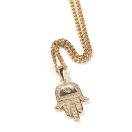 Hip Hop Jewellery White Gold Plated Diamond Hand Necklace Pendant with Rope Chain Tennis Necklaces