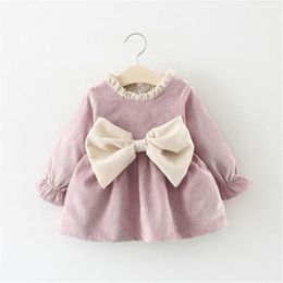 Girl's Dresses Cute Born Toddler Kids Baby Girl Cotton Bowknot Princess Party Dress Clothes Winter Warm Long Sleeve Lovely Sweet