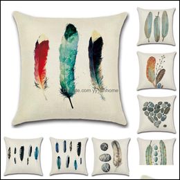 Cushion/Decorative Pillow Home Textiles & Garden Hand Painting Feather&Stone Cushion Er Linen Blend Office Sofa Square Case Decorative Pillo