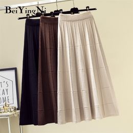 Beiyingni Vintage Skirt Women Knit High Waist A Line Soft Casual Elegant Black Skirts Streetwear Spring Autumn Fashion Midi Saia 210310