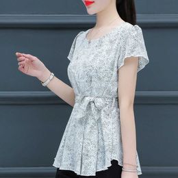 Fashion Women Spring Summer Style Chiffon Blouses Shirts Lady Casual Short Sleeve O-Neck Polka Dot Prints Tops DF3496 210609