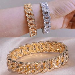 Miami Cuban Bracelet Rhinestone Alloy Link Chain Bracelets Hip Hop Fashion Punk Jewellery Gold Colour Charm Bracelets Bangles Q0719