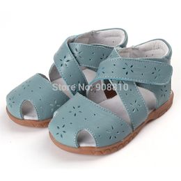 girls sandals genuine leather soft toddler shoes blue closed toe summer shoes gladiator sandals flower cutouts SandQ baby 210226