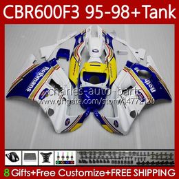 Bodys +Tank For HONDA CBR600 CBR 600 F3 FS CC 600F3 95-98 Bodywork 64No.10 600FS 600CC CBR600F3 95 96 97 98 CBR600-F3 CBR600FS 1995 1996 1997 1998 Fairing Kit Rothmans Blue