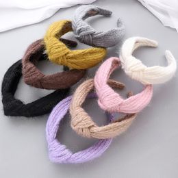 Fashion Soft Hairbands Wide Side Headband Warm Autumn Winter Knitted Hair Hoop Cross Knot Women Girls Knit Hair Accessories