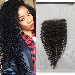 Peruvian Human Hair 5X5 Lace Closure Kinky Curly 12-26inch Five By Five Closures Middle Three Free Part Natural Colour