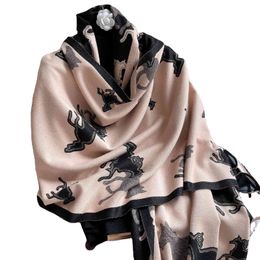 Factory price direct supply winter wild horse pattern jacquard warming shawls and blankets cashmere scarf