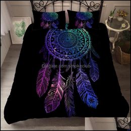 Bedding Sets Supplies Home Textiles & Garden Bohemian Dreamcatcher Feather Set Simple Duvet Er With Pillowcase 2/3Pcs White Black Bedclothes