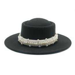 women hats round top pearl band formal spring men women felted hats jazz church wedding solid classic belt black fedora hats new