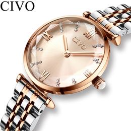 CIVO Luxury Crystal Watch Women Waterproof Rose Gold Steel Strap Ladies Wrist Watches Top Brand Bracelet Clock Relogio Feminino 210310