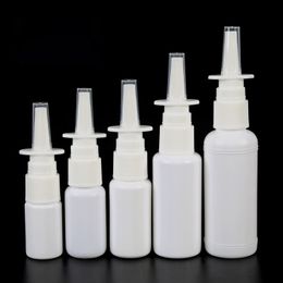 50pcs/lot 10ml 15ml 20ml 30ml 50ml White Empty Plastic Nasal Spray Bottles Pump Sprayer Mist Nose Spray Refillable Bottle DH9878