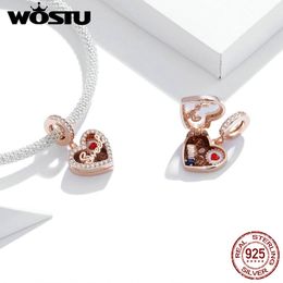 WOSTU 925 Sterling Silver Chocolate Gift Box Bead CZ Rose Gold Charm Fit Original Bracelet Necklace Pendant DIY Jewelry CQC1670 Q0531