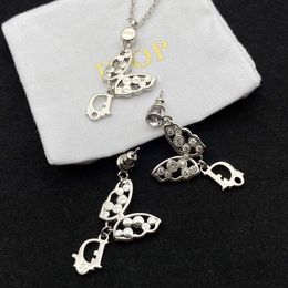 necklace and earring display Canada - Suit Luxury Earrings Fashion Designer Jewelry Silver d Family   Di Butterfly Necklace Idol Street Shoot the Same , Beautiful and Atmospheric