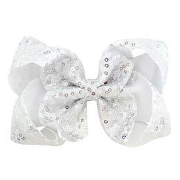 Fast Ship!Wholesale 20Colors 6''Cute Baby Girls JOJO Hair Bow Grosgrain Whorl Barrettes Sequin Bowknot Hair Clip Duck Clip Kids Headwear