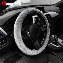 Premium Soft Short Fur Car Steering Wheel Cover HighDensity Warm Plush Winter Steering Wheel Protector Cover 38Cm Accessories J220808