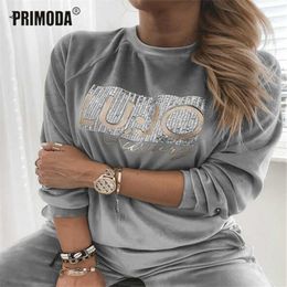 Spring Winter Street Hoodies Gold Letters Printed Sweatshirts Warm Women Fashion Full Pullovers O-neck Velour Tops PR2286G 210927