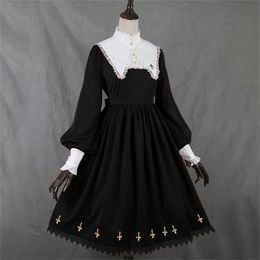 Lolita Style Women Dress Mediaeval Oversized Retro Lace Lantern Sleeve Gothic Dresses Plus Size 3XL Big Swing A-line Vestido Girl 210309