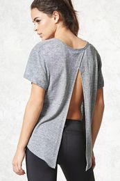 Women's T-Shirt Back Split Up Women Summer Tops 2021 Short Sleeve Grey Basic Body Cotton Casual Womens T Shirt Loose Plus Size Top Tees