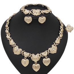 Earrings & Necklace Yulaili Heart Shape I Love You Crystal Charm XO Pendant Stud Bracelet Ring Party Jewellery Sets