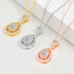 Gold Plated Necklace Crystal Zircon Clavicle Chain Drop Pear Shaped Pendant Necklaces Women Jewellery
