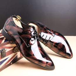 Dress Leather Mens Shoes British Top Printing Navy Bule Black Brow Oxfords Flat Office Party Wedding Round Toe GAI 173