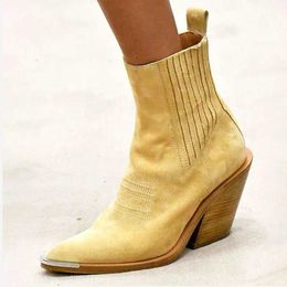 Chelsea Boots Women High Heels 2021 Autumn Ankle Boots Pointed Shoes Female Casual Slip-on Sewing Fashion Booties Plus Size 43 Y0914